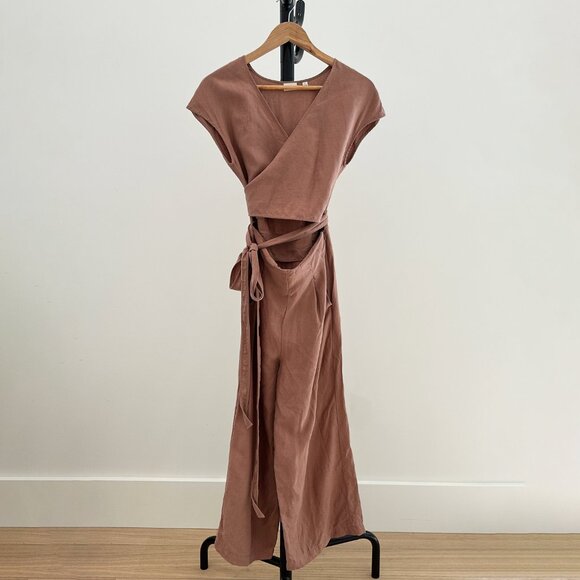 Aritzia Wilfred Brax Jumpsuit linen blend wide leg - Size 2 - Picture 2 of 8